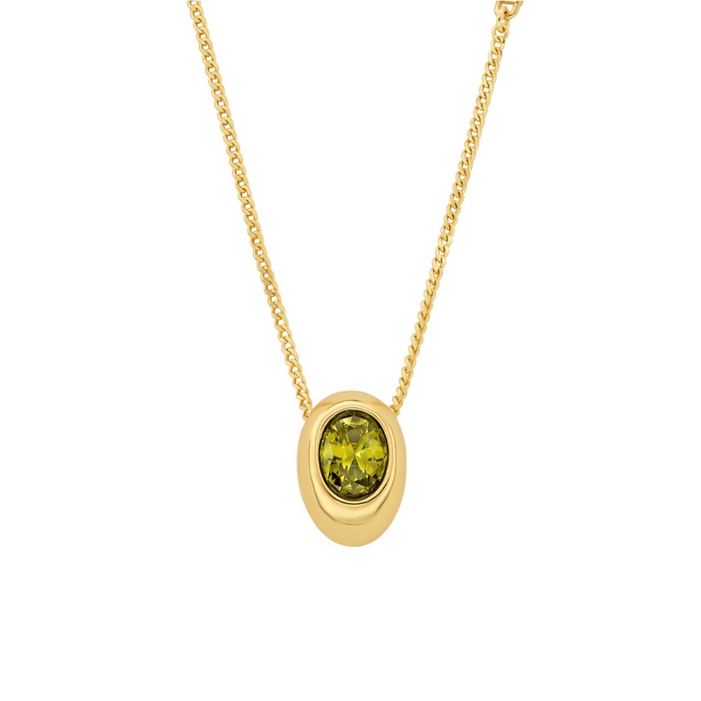NEW!! Michael Kors Gold-Tone Peridot Oval Stone Pendant Necklace